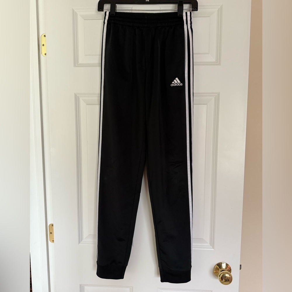 Adidas Kids Black Joggers with White Stripes